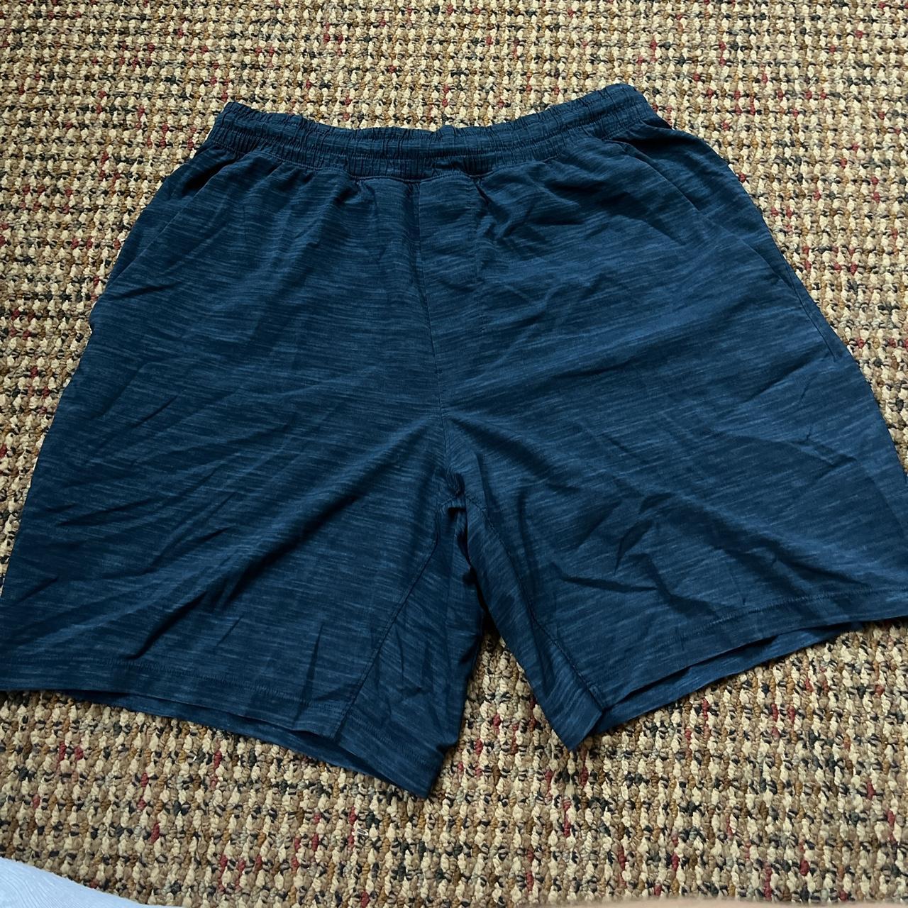 medium navy 5 inch inseam lululemon shorts zipper... - Depop