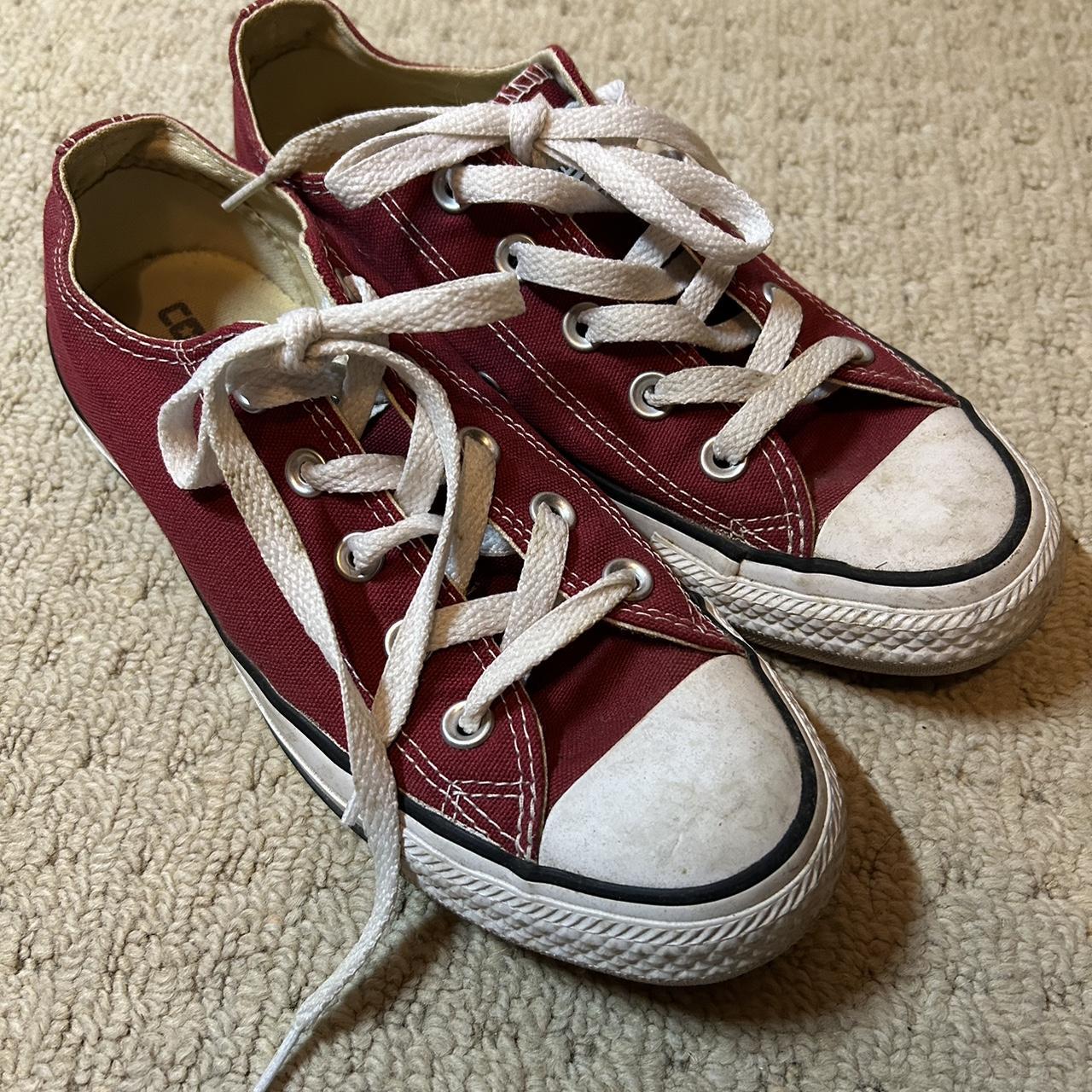 Red low-top converse all-stars. Size 4. In good... - Depop