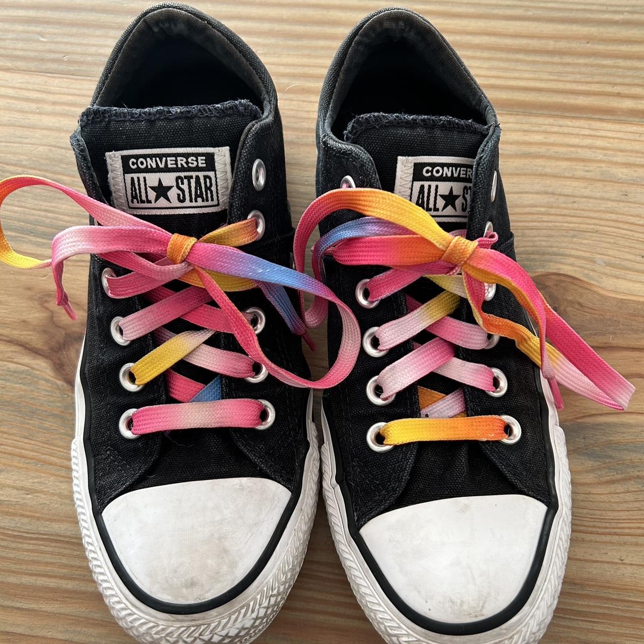 Women s 7.5 Black Converse w Rainbow Laces