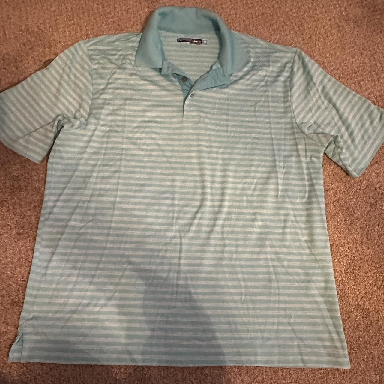 Blue and white striped Performance polo Size... - Depop