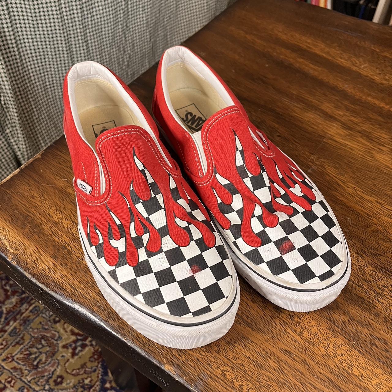 Flaming store checkered vans