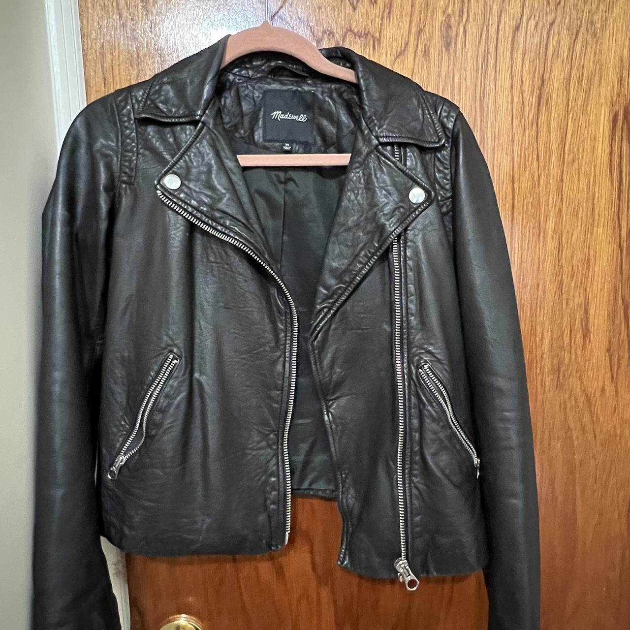 Madewell Women's The Washed Leather Motorcycle Jacket in True Black - Size S