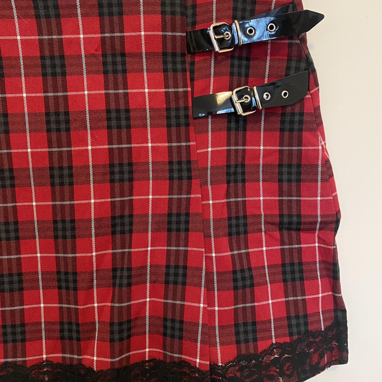 Tartan mini skirt with buckle detail and lace Depop