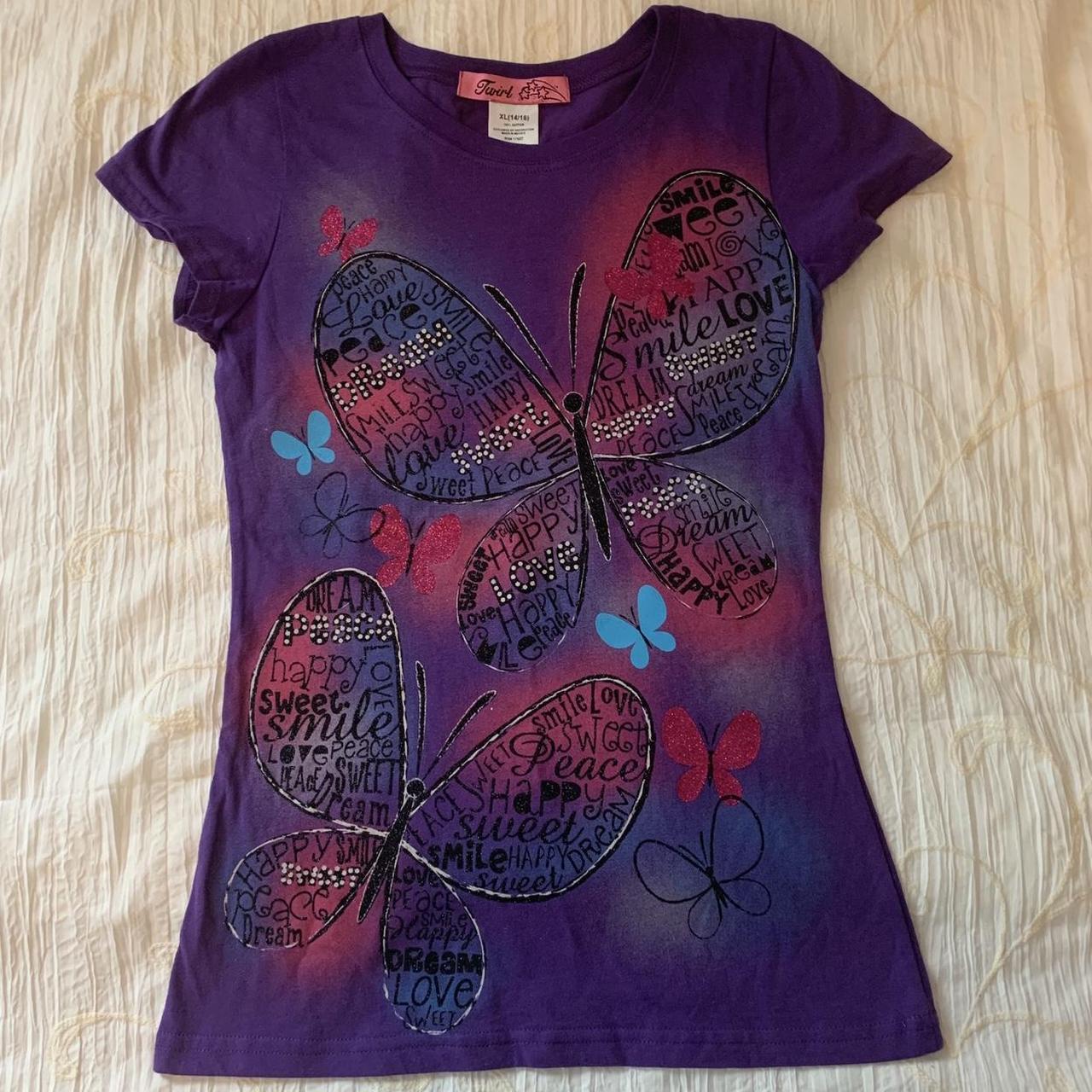 vintage purple butterfly top in great condition,... - Depop