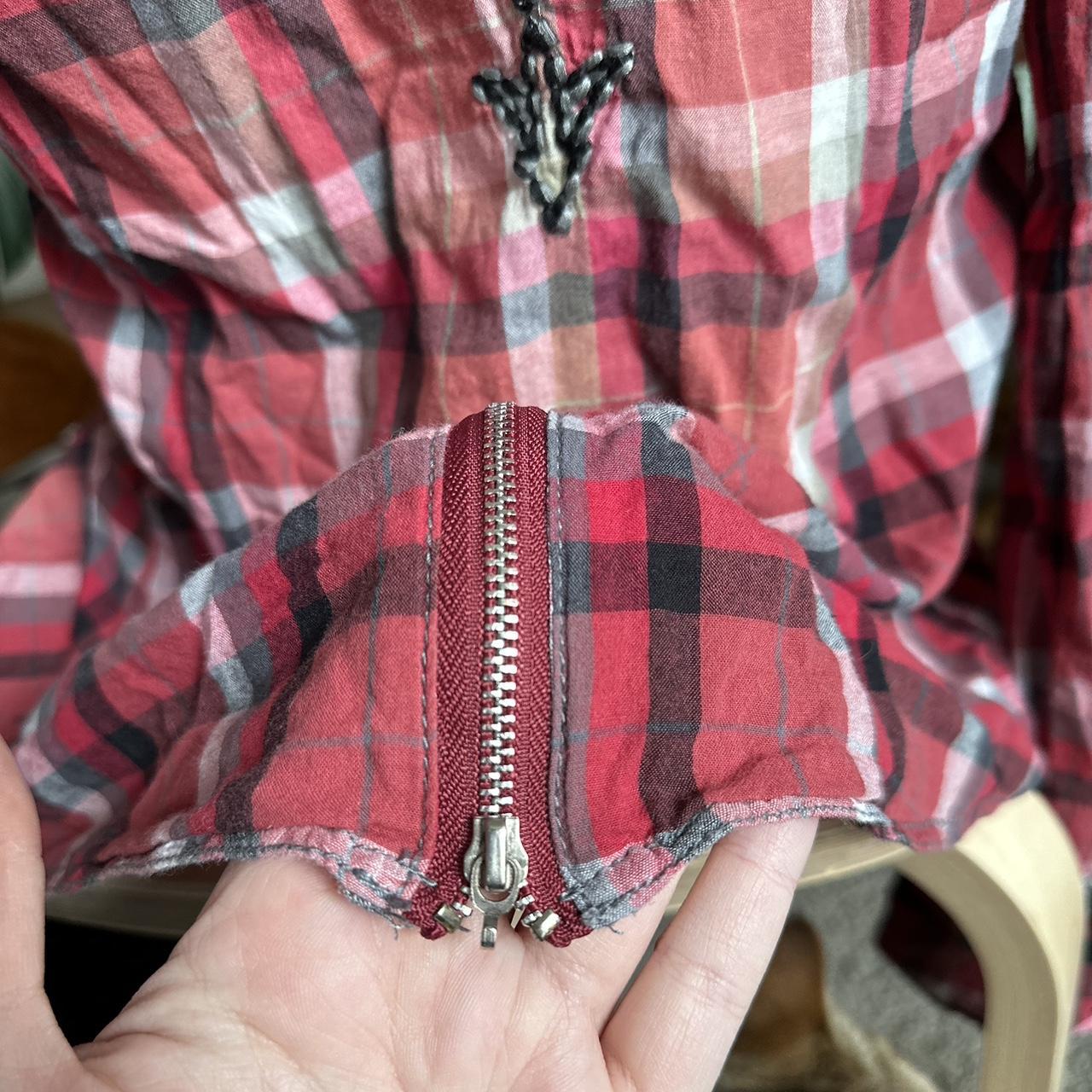 Y2k grunge flannel with embroidery on the back. In | Depop