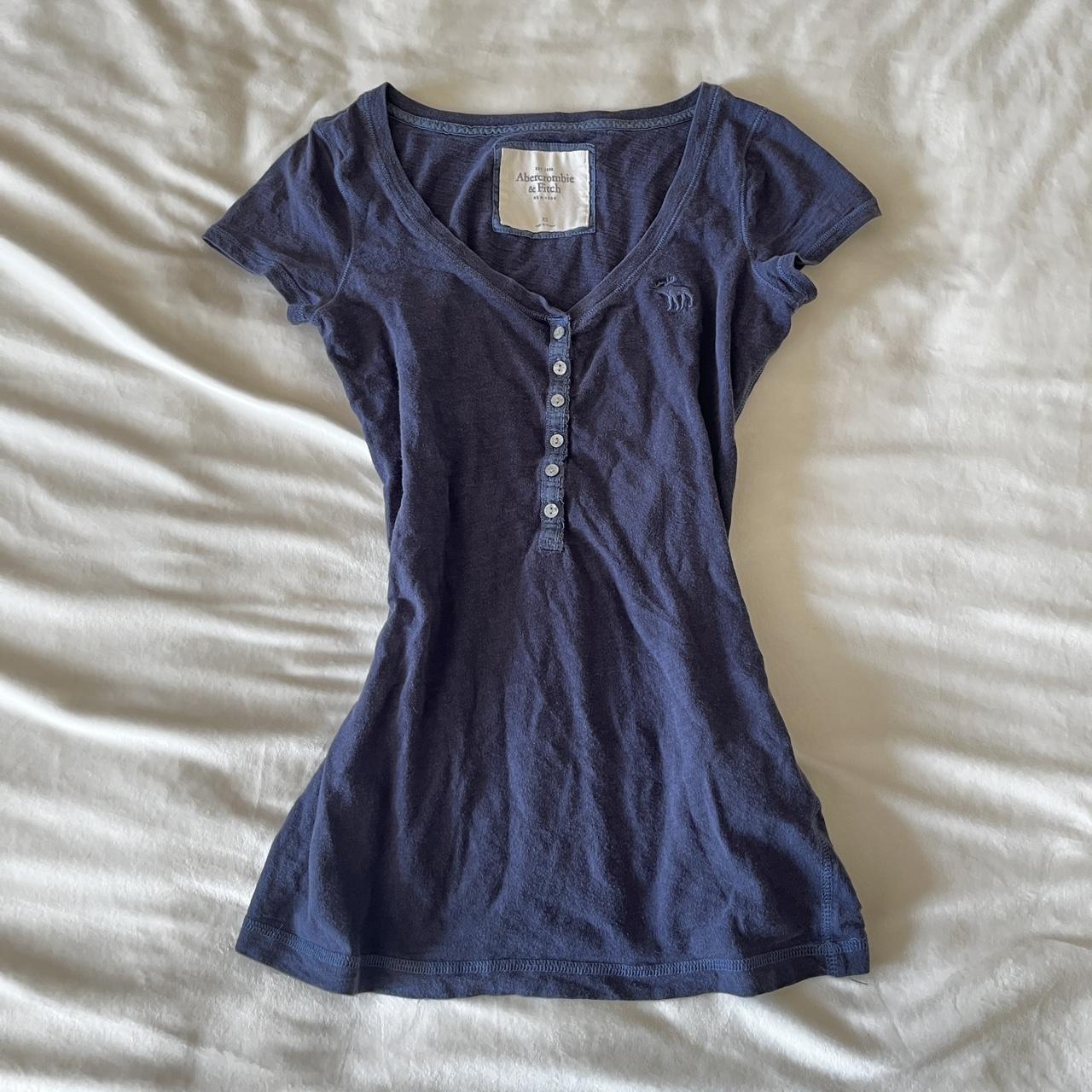 abercrombie & fitch navy blue fitted henley tshirt!... - Depop