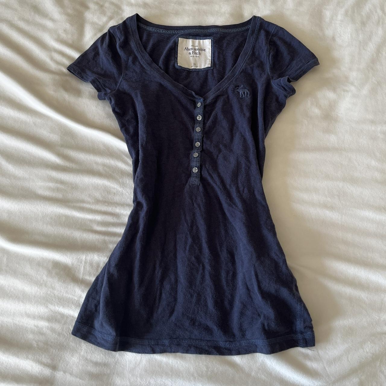 abercrombie & fitch navy blue fitted henley tshirt!... - Depop