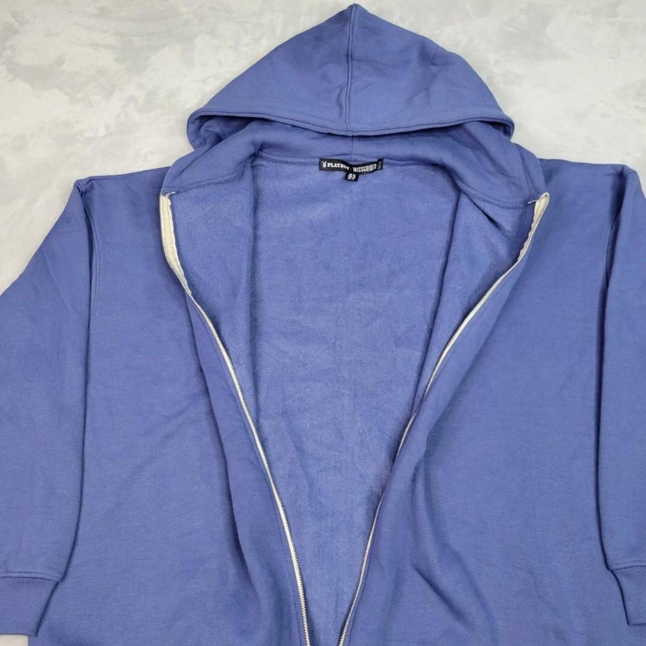 Missguided Playboy Sweater Women Size 14 Blue Zip Depop