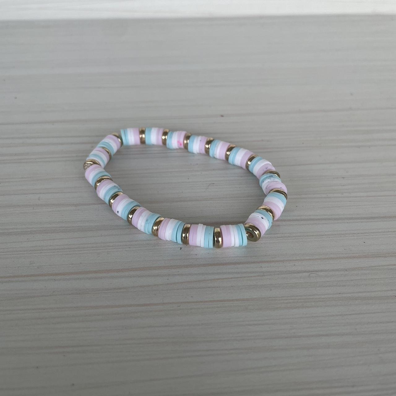 Accessories, Pink And White Clay Bead Bracelet