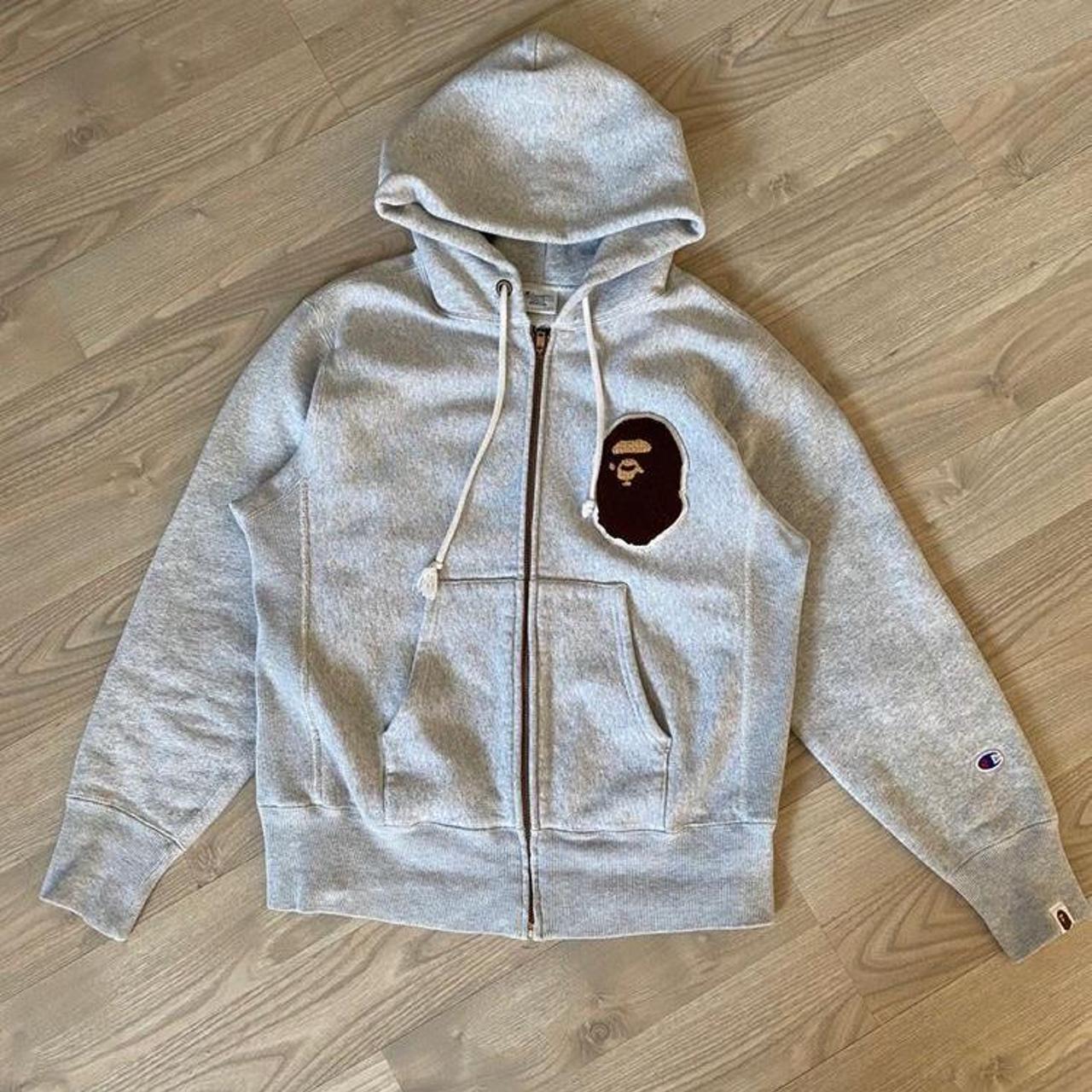 Medium Size BAPE x Champions Full Gray Zip Up Hoodie - Depop