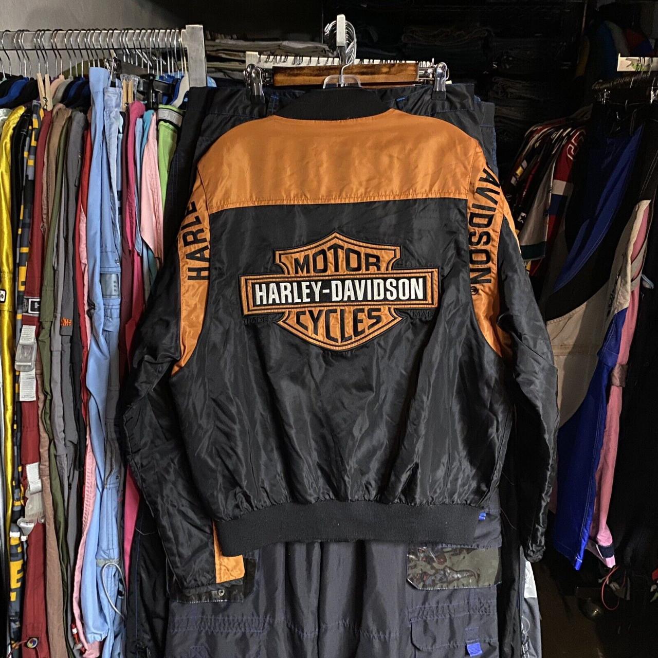 Harley davidson orange clearance and black nylon jacket