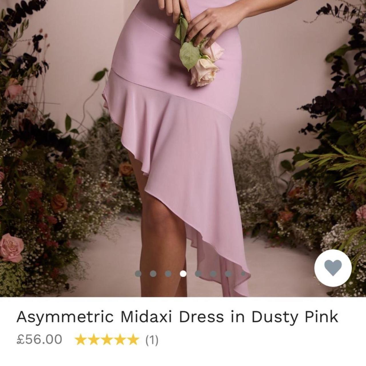 Asymmetric pink mid-maxi dress with flare bottom