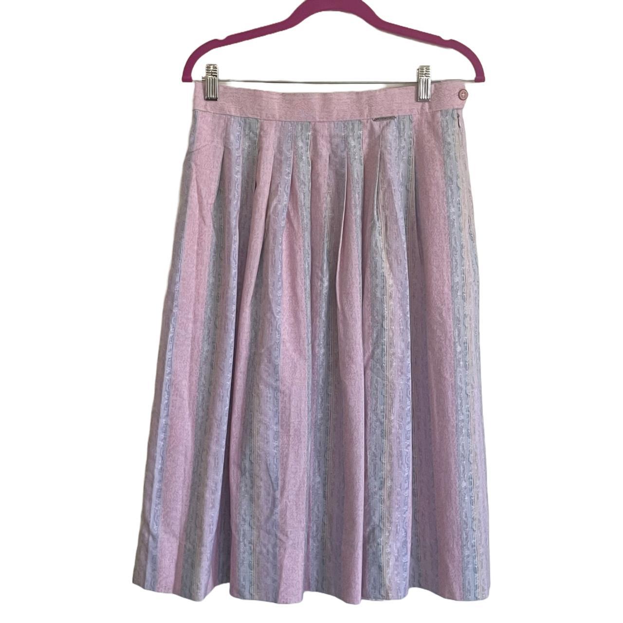 Geiger Pink & Blue Striped Midi A-Line Skirt • Full... - Depop