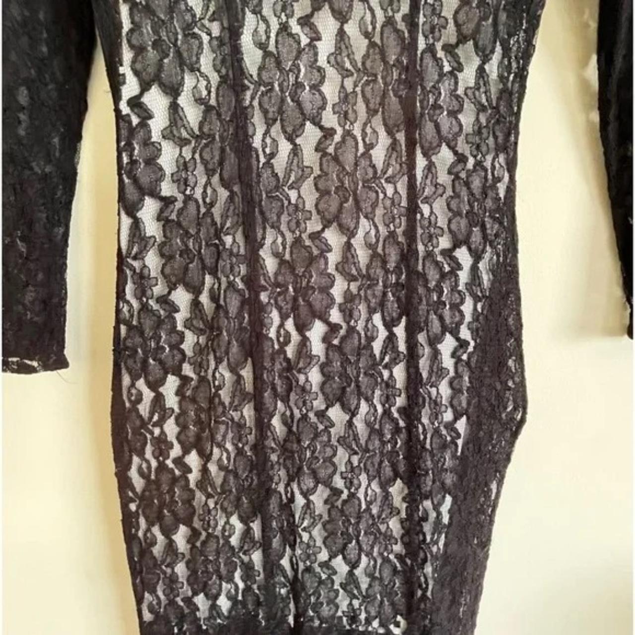 Vintage Women’s Black Lace Gown • Unlined • Back... - Depop