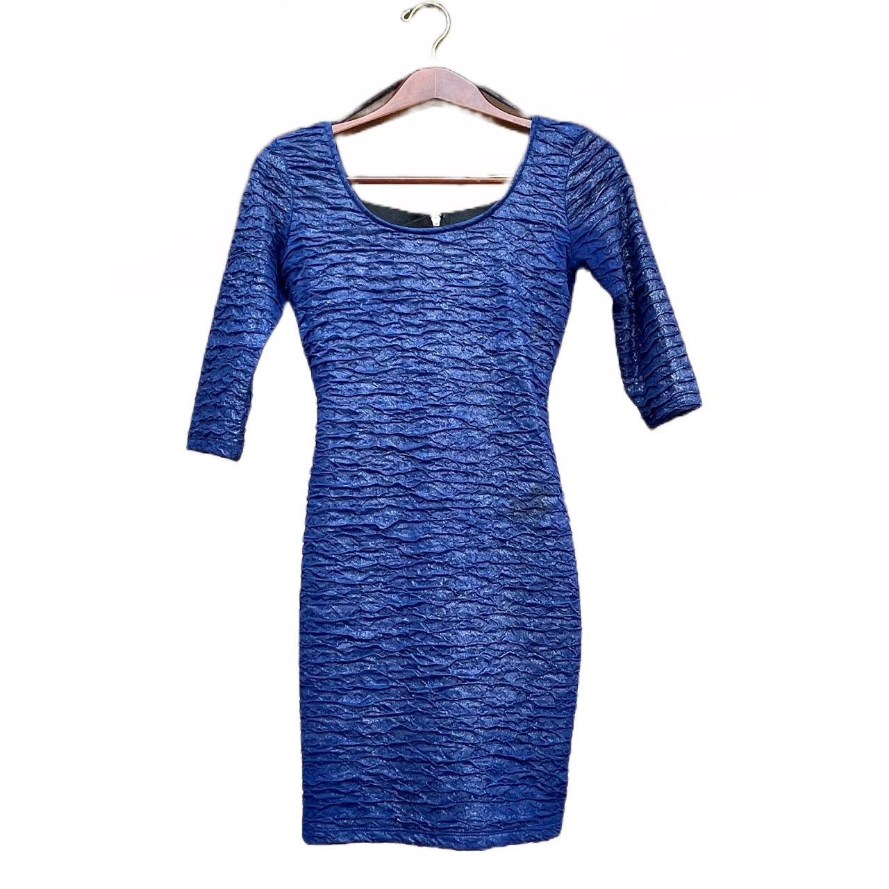 Vintage metallic blue, scoop neck, bodycon... - Depop