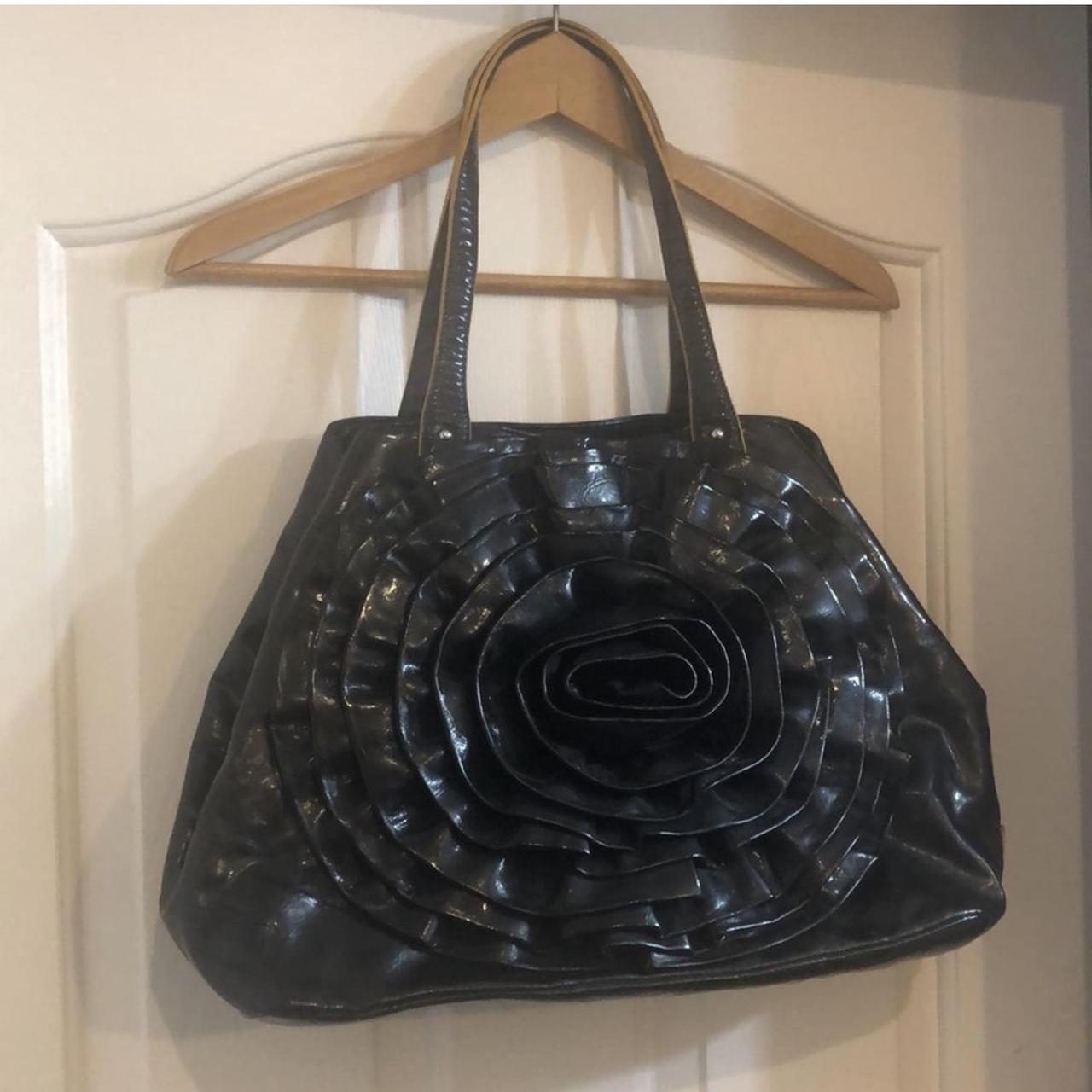 Black faux leather rose flower design purse. Roomy Depop