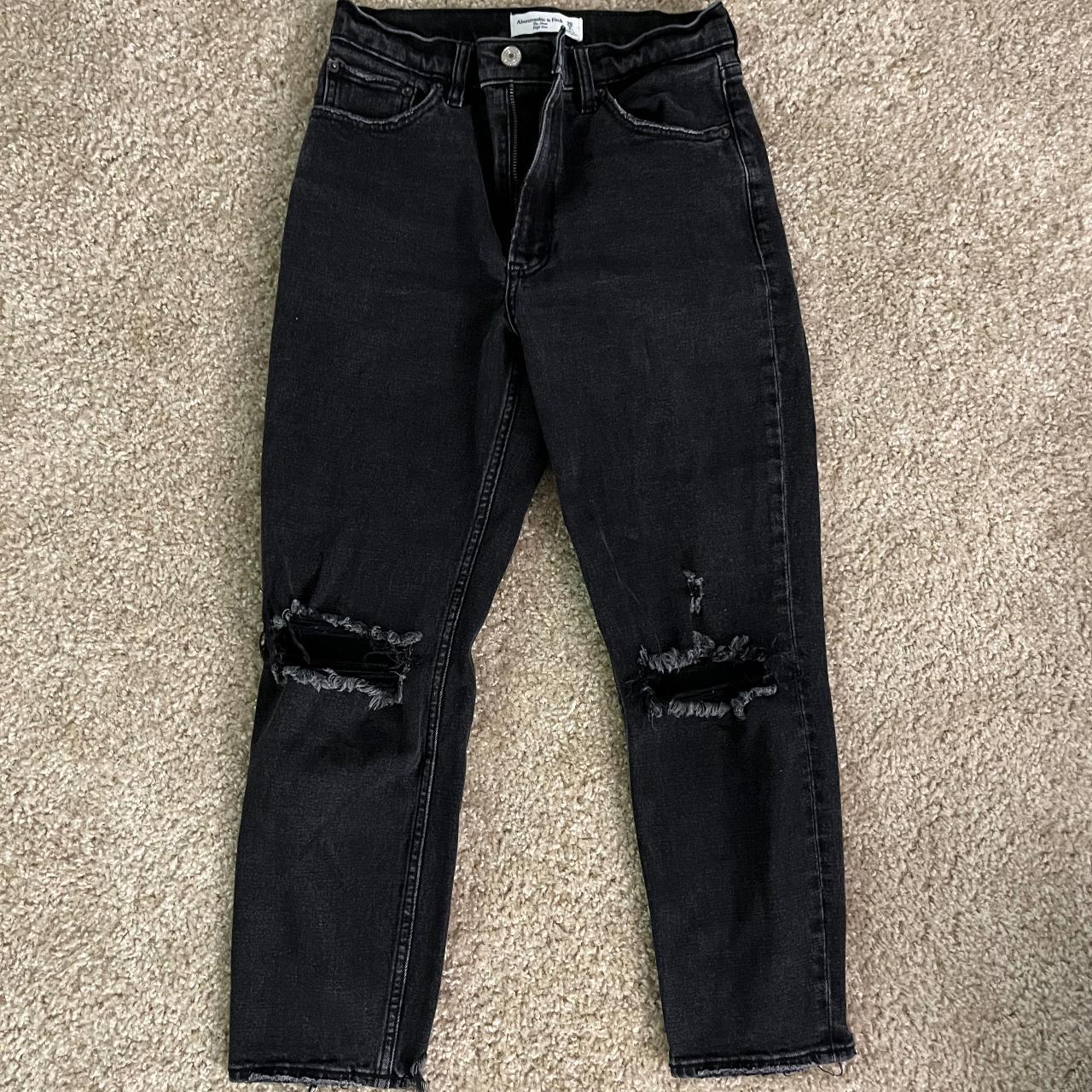 Abercrombie Black Ripped Mom Jeans - High Rise -... - Depop