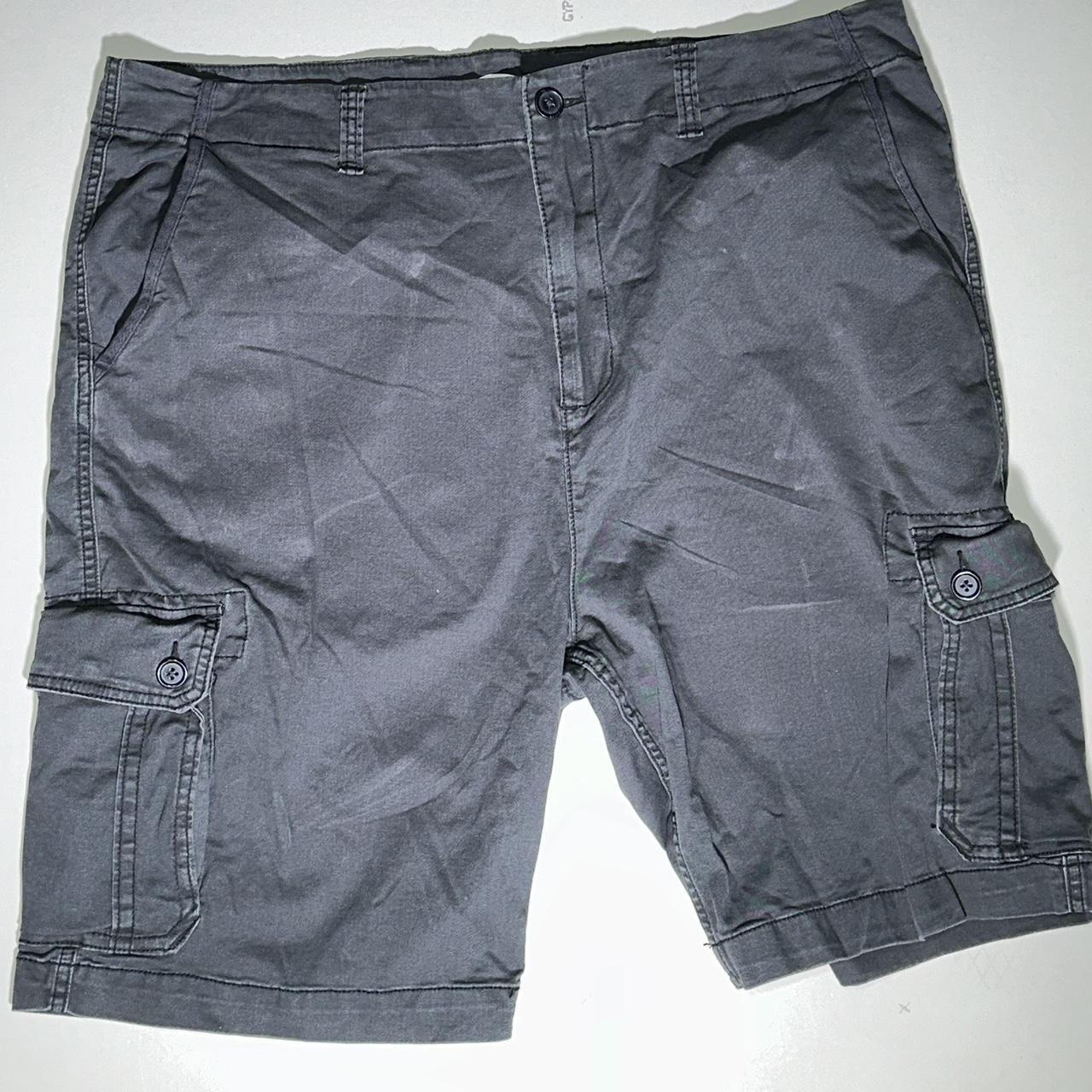 Dark Grey Stoned Washed Cargo Shorts - Depop