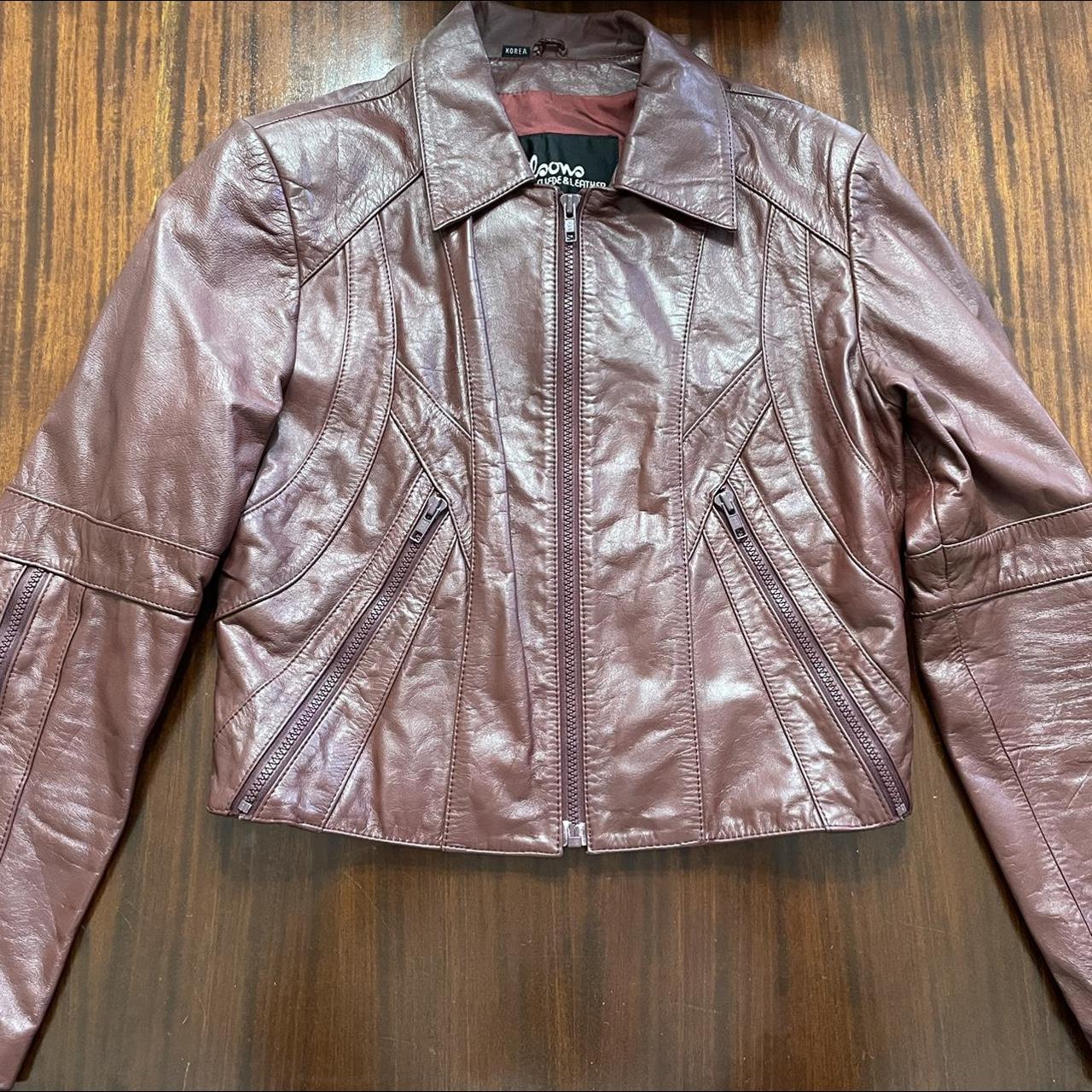 Wilson’s Vintage Leather Jacket 1970s Burgundy Size 12 - Depop