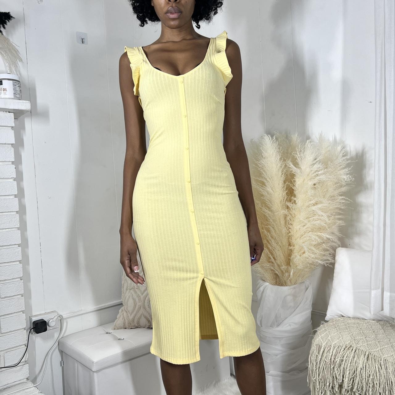 Pastel yellow midi length dress from Zara. Stretchy.... Depop