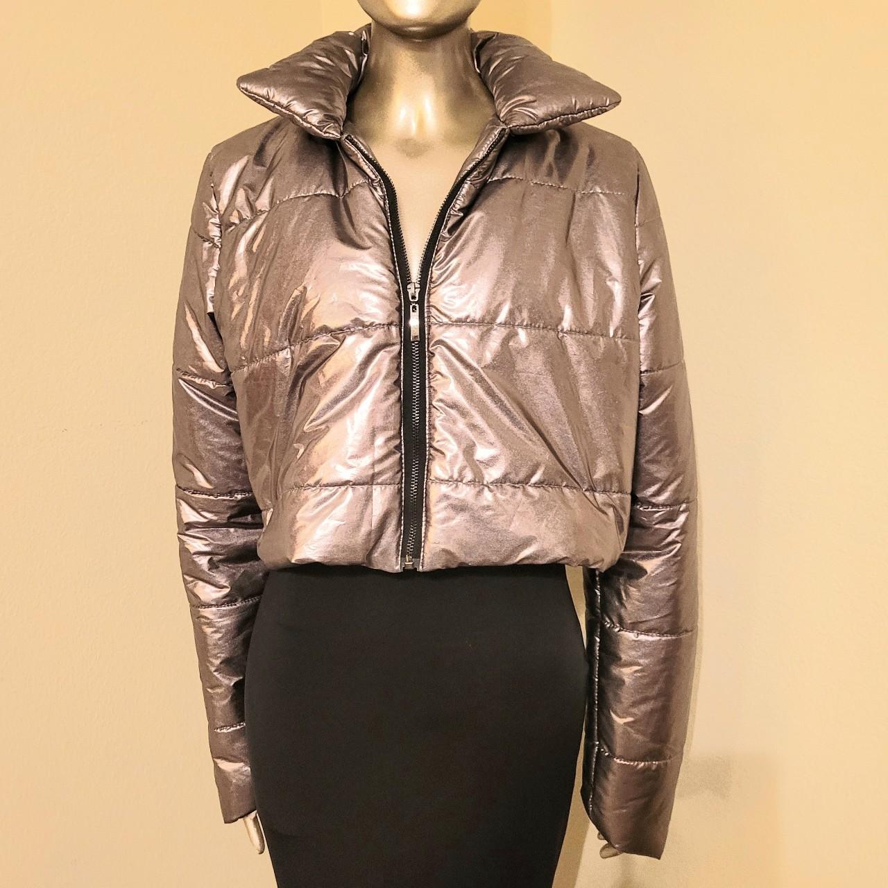 Fashion Nova Cropped Front Zip Pewter Puffer