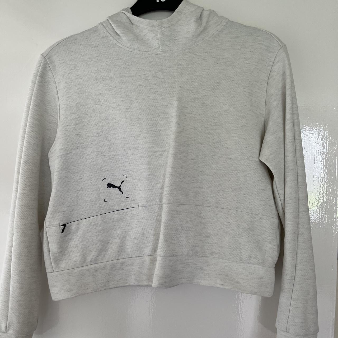 Cream puma crop hoodie Depop