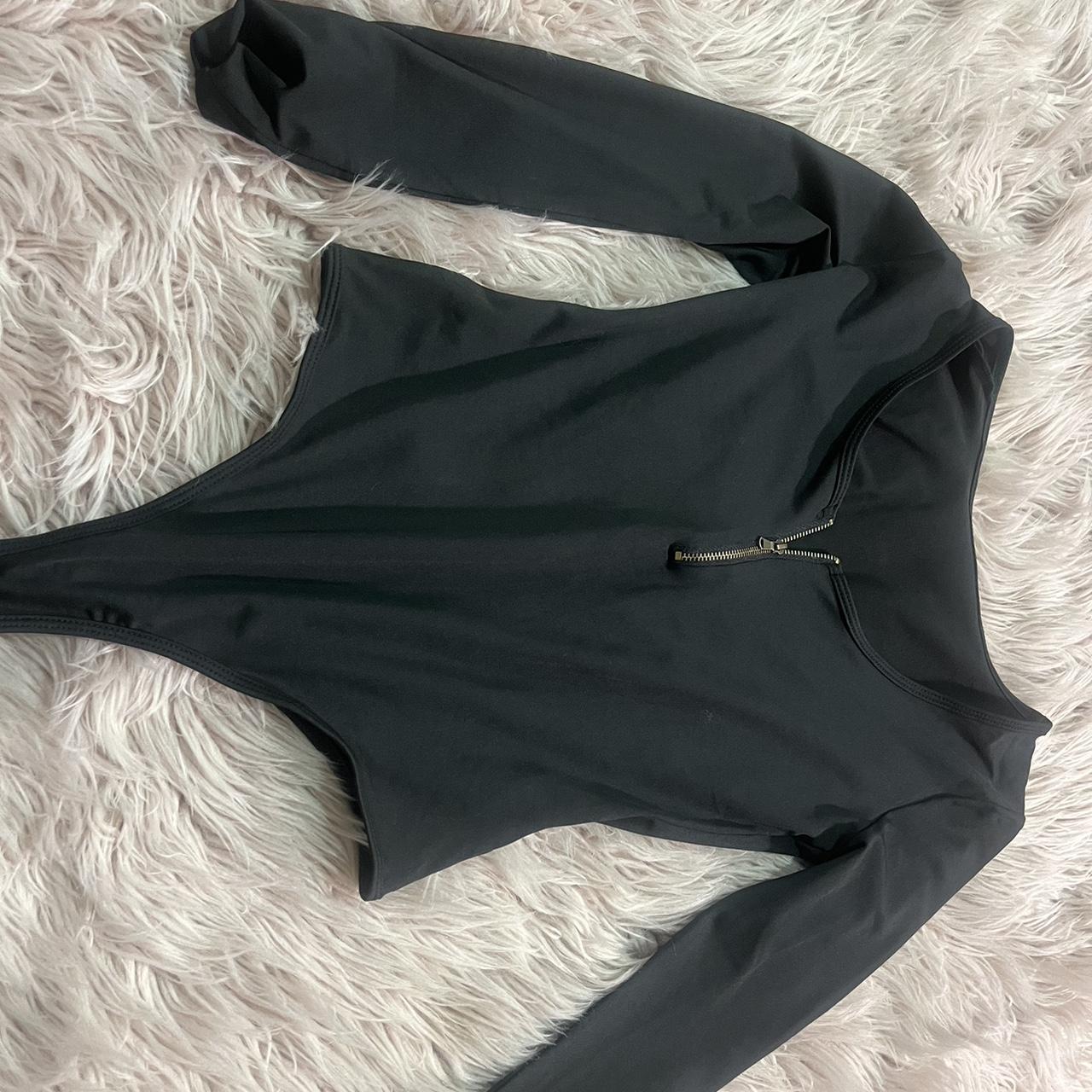 Black Body suit with gold zipper, Small #Bodysuit - Depop