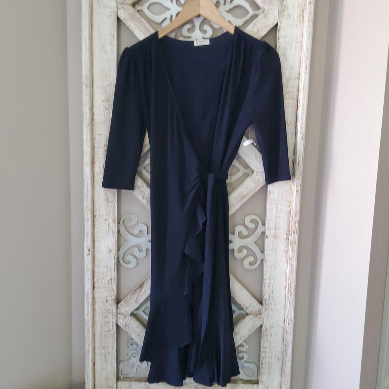 Whimsy wrap dress with surplice neckline in navy... - Depop