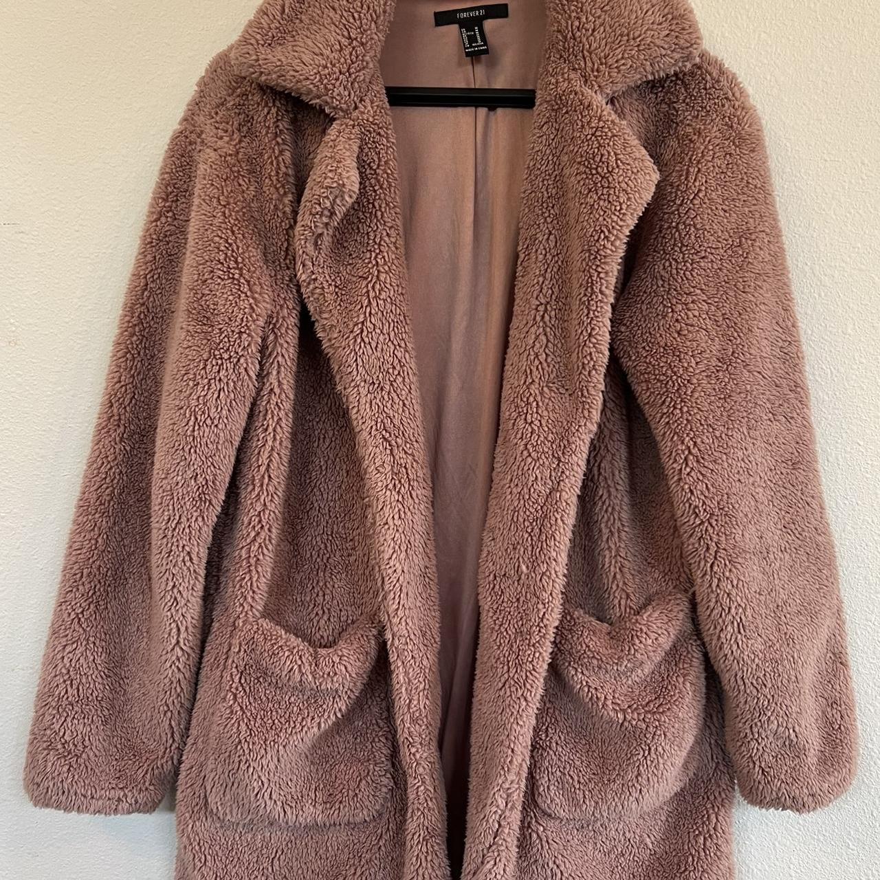 Forever 21 faux fur mid length teddy coat size M