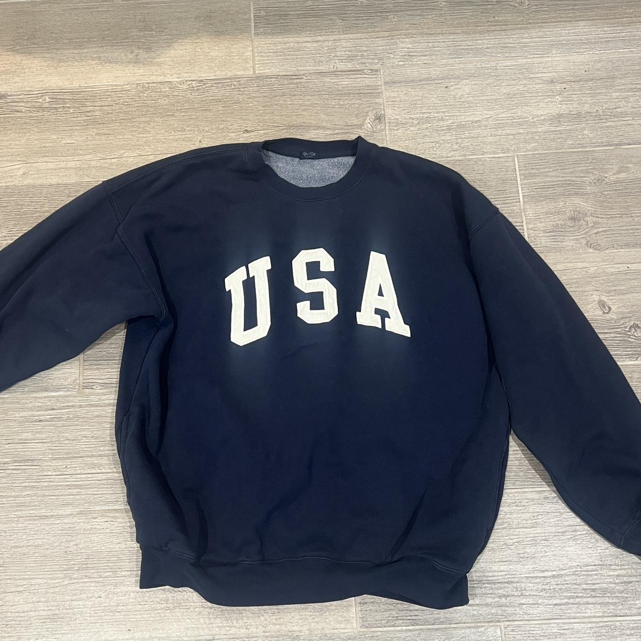 - Brandy Melville navy blue USA sweatshirt - one... - Depop