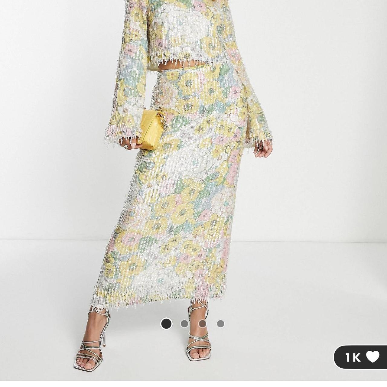 ASOS Edition, pastel floral print sequin skirt