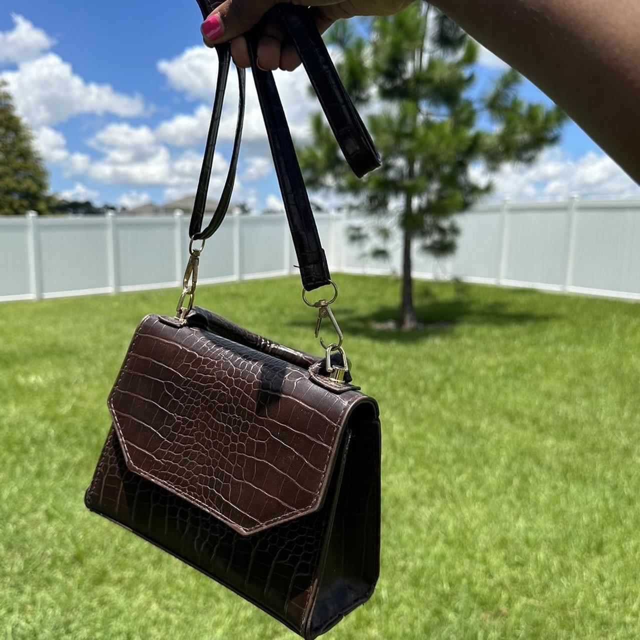 plain brown leather handbag brown leather purse by - Depop