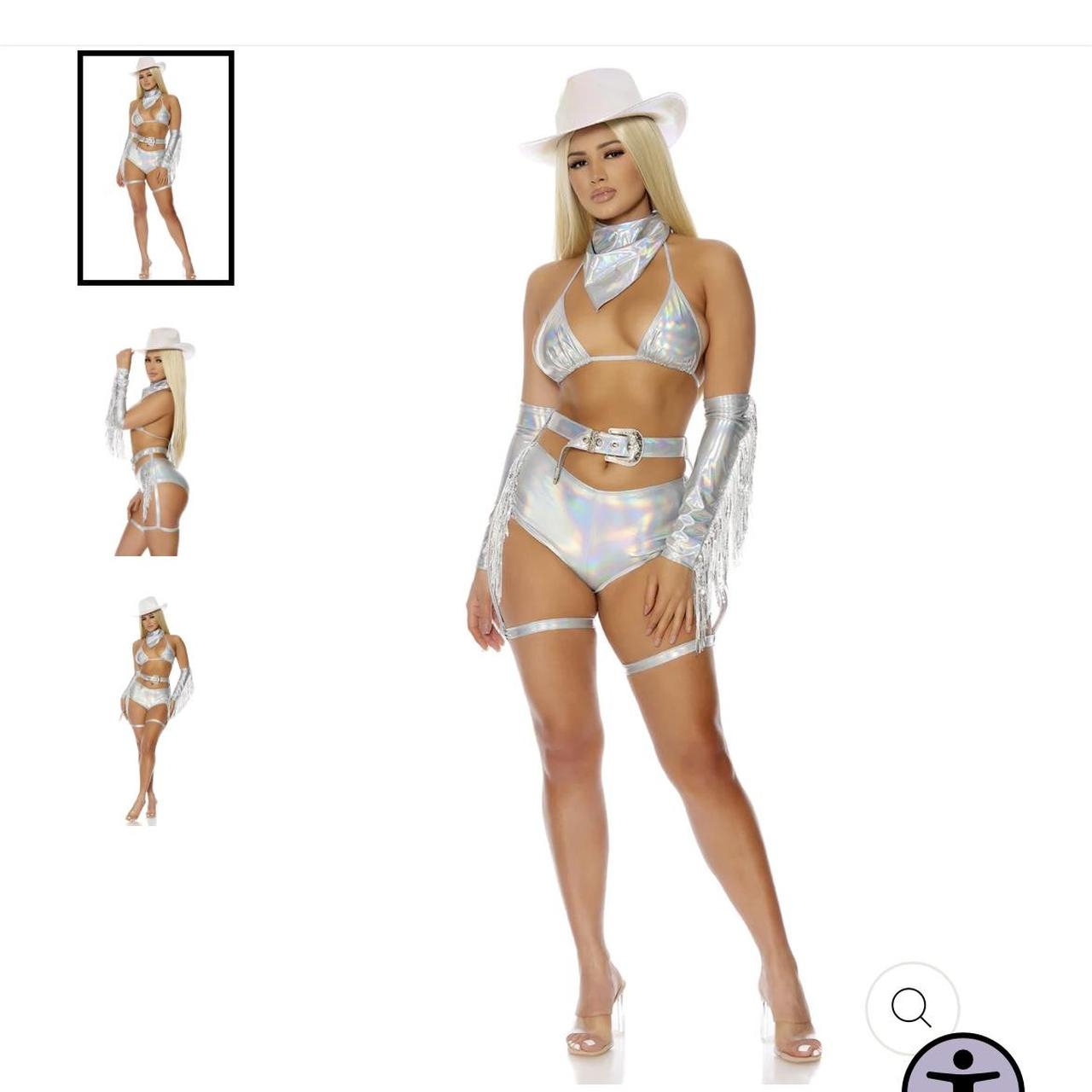 SEXY cowgirl 5 piece set costume in Holographic... - Depop