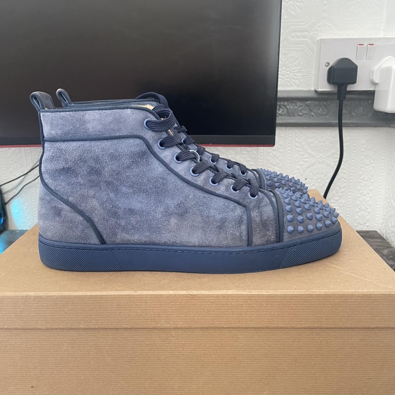 Men's Christian Louboutin baby blue suede spikes. - Depop