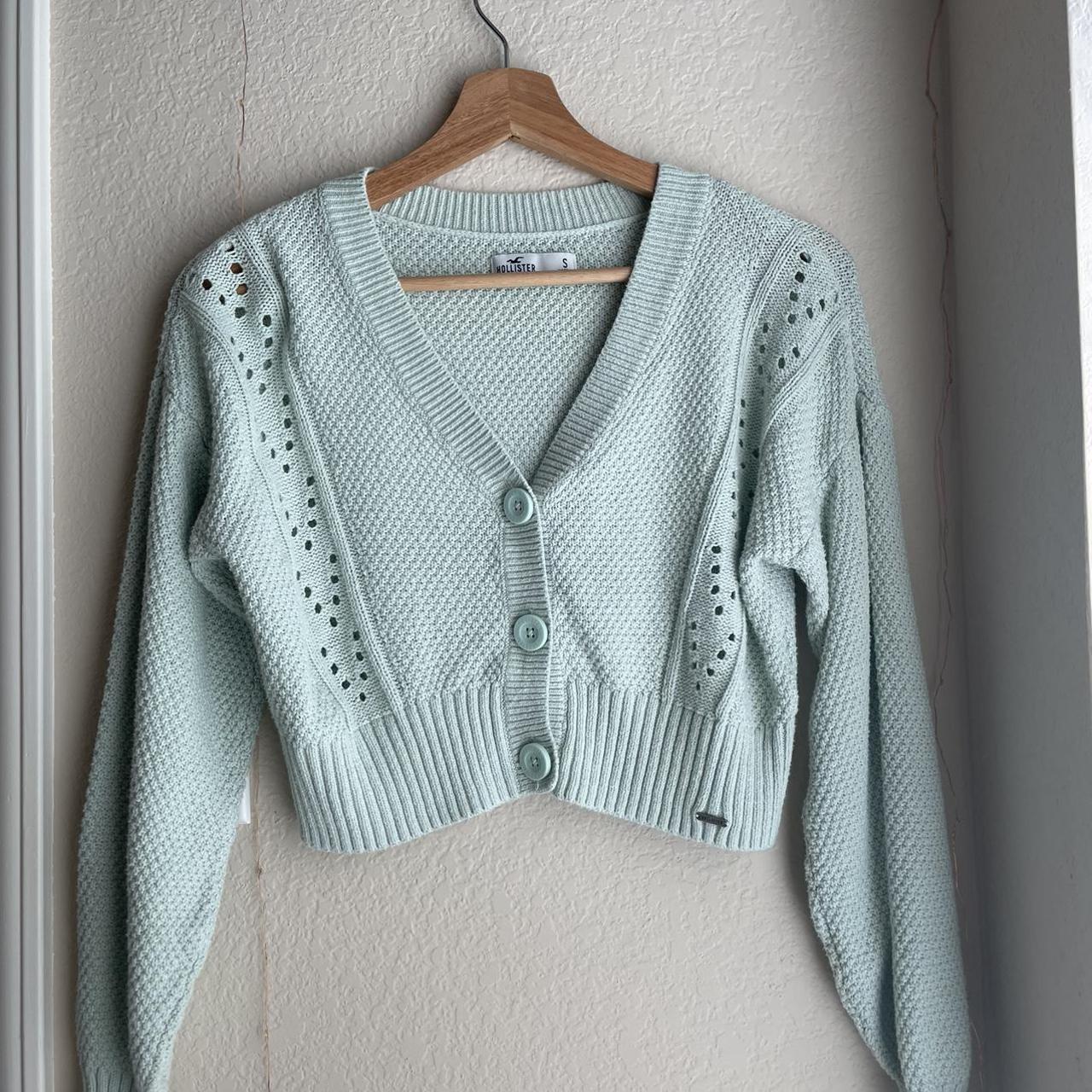 Hollister Pastel Green Cropped Crochet... Depop