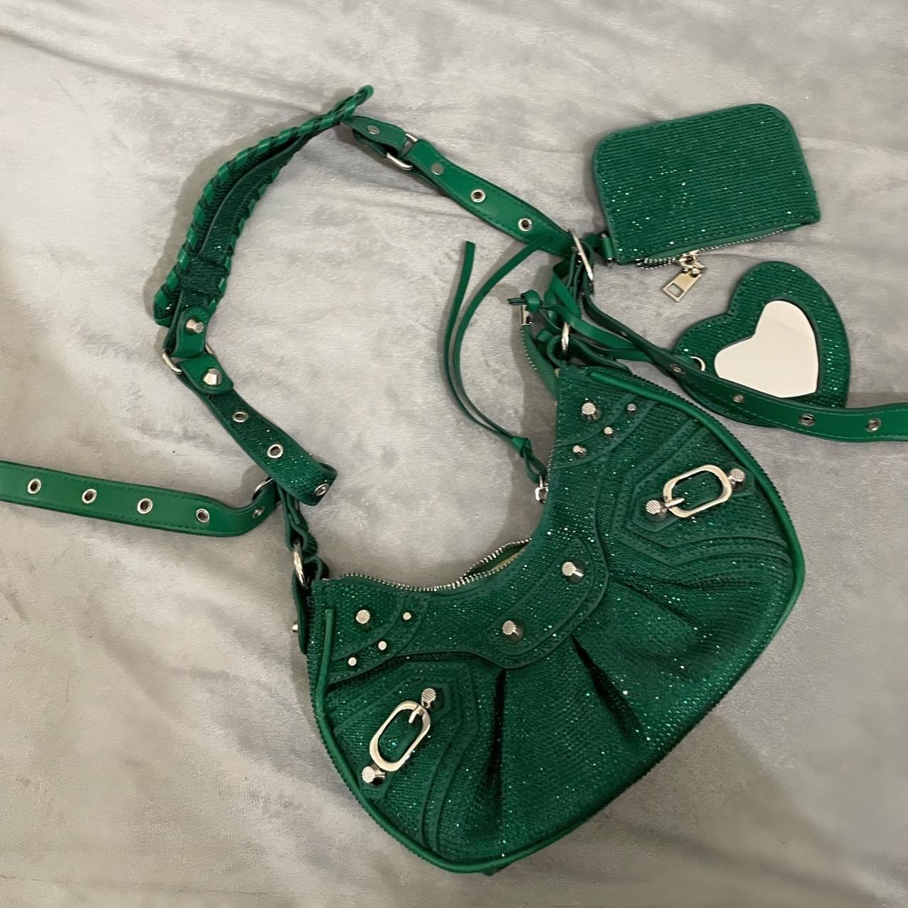 •green Rhinestones Bag With Light Brown Interior Depop