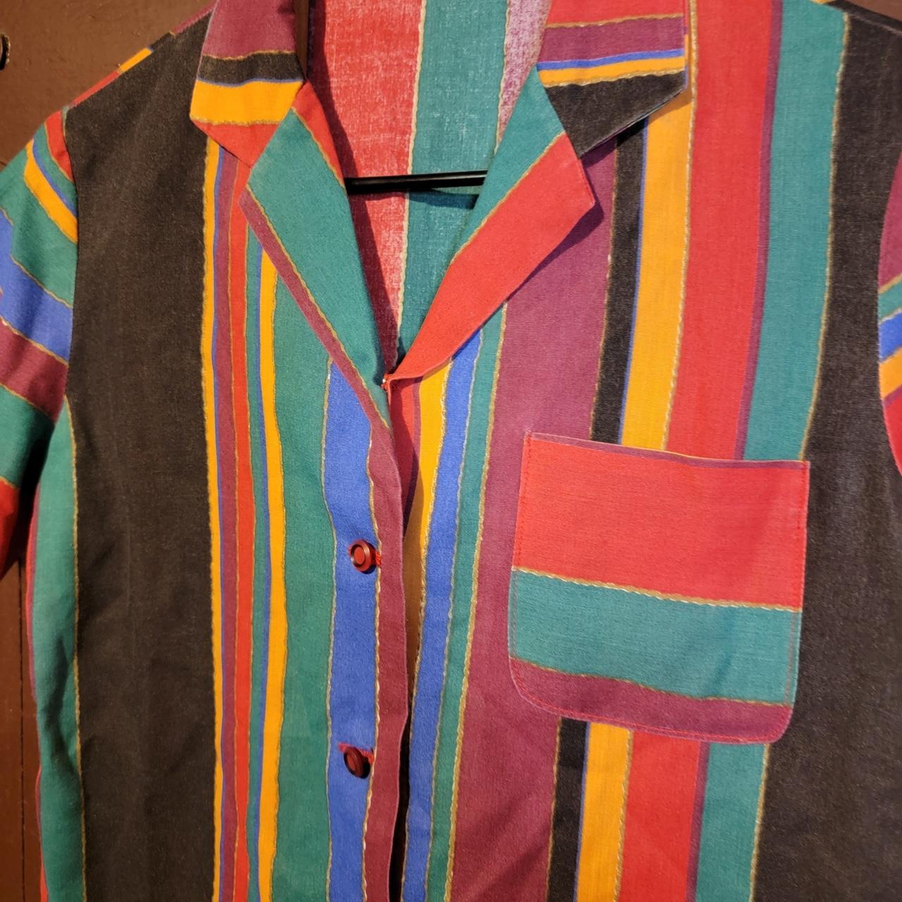 Vintage Handmade button down shirt color blocked sz... - Depop