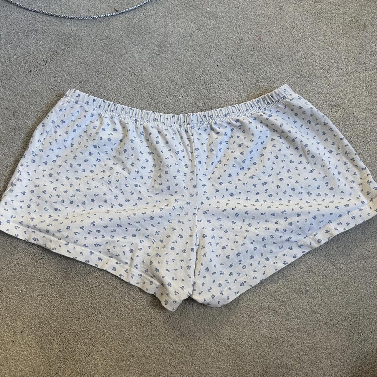 Brandy melville floral pyjama shorts, blue and white... - Depop