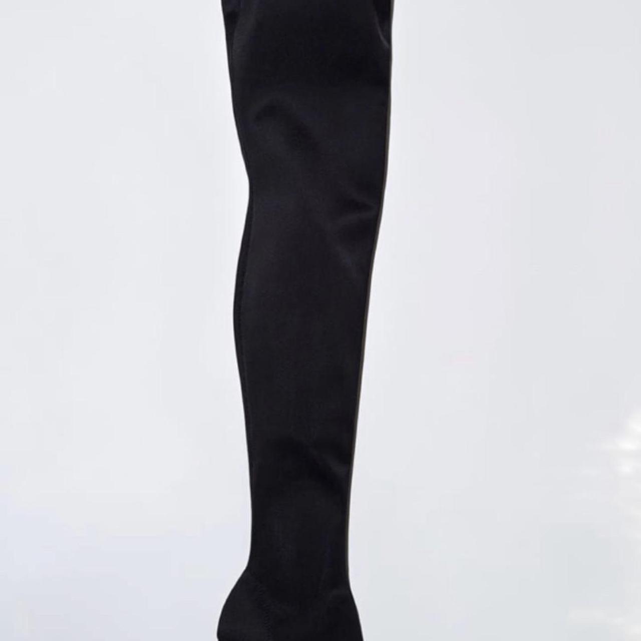 NWT Zara thigh high fabric boots Size 7.5 Black #zara - Depop