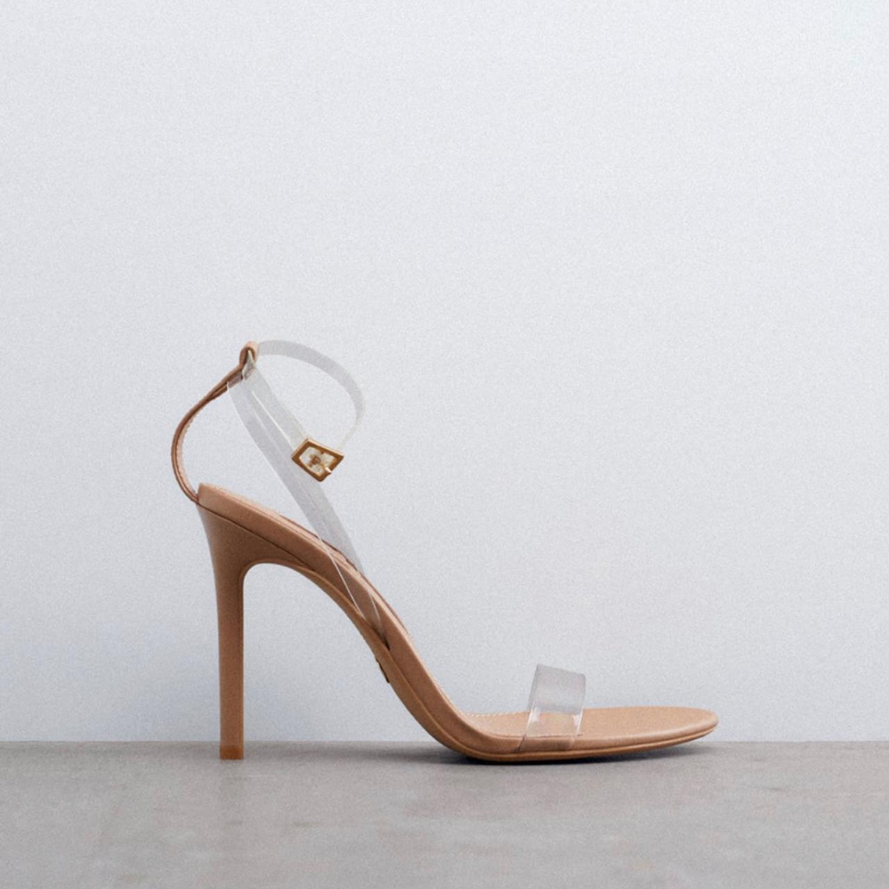 Nude clear hot sale strappy heels