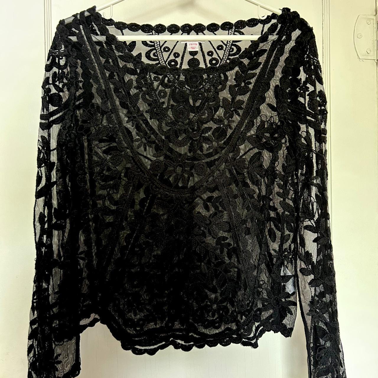 Xhilaration Women's Shirt - Black - S – Black Lace Long Sleeve - perfect for …
