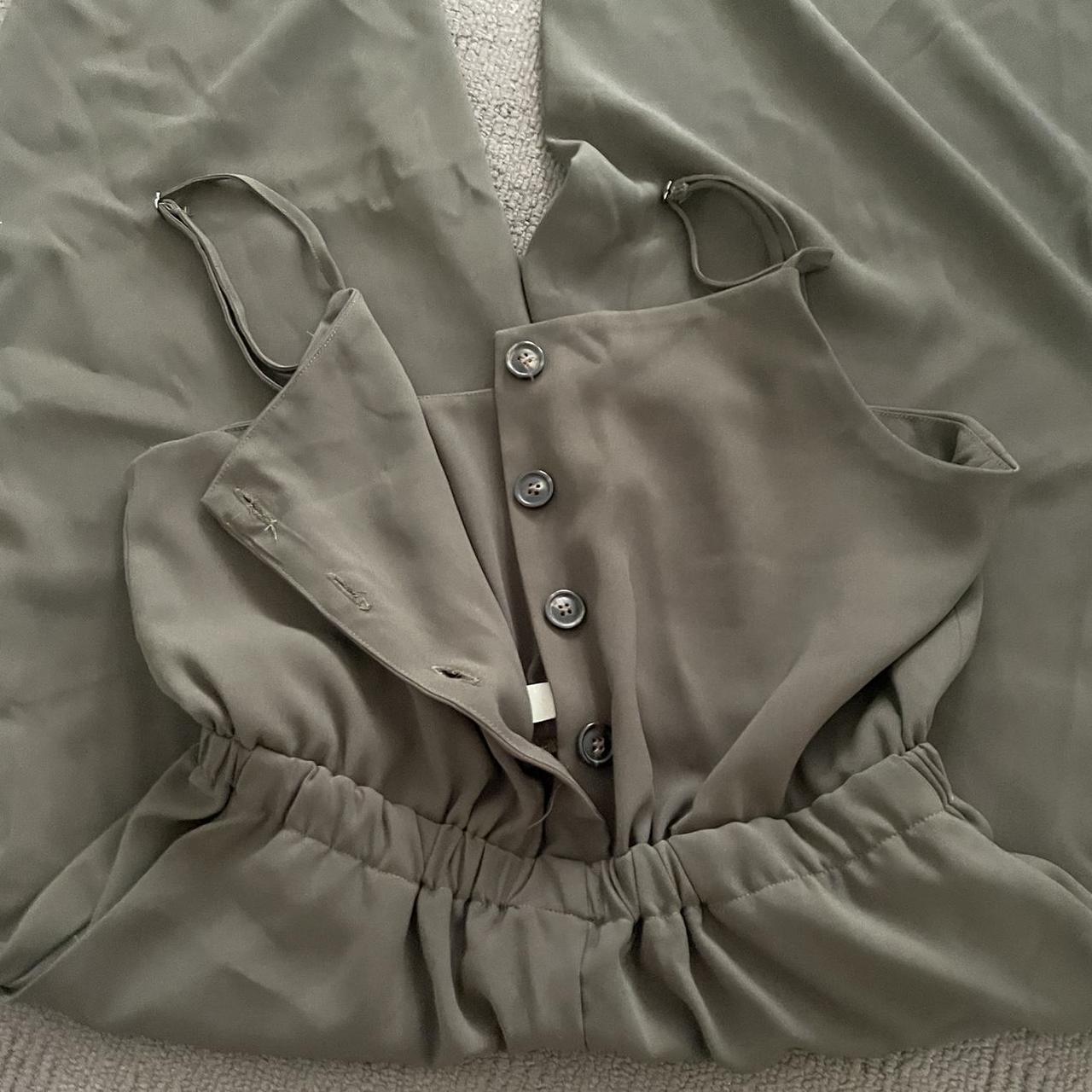 Intique Olive green button up jumpsuit Size S Wide... - Depop