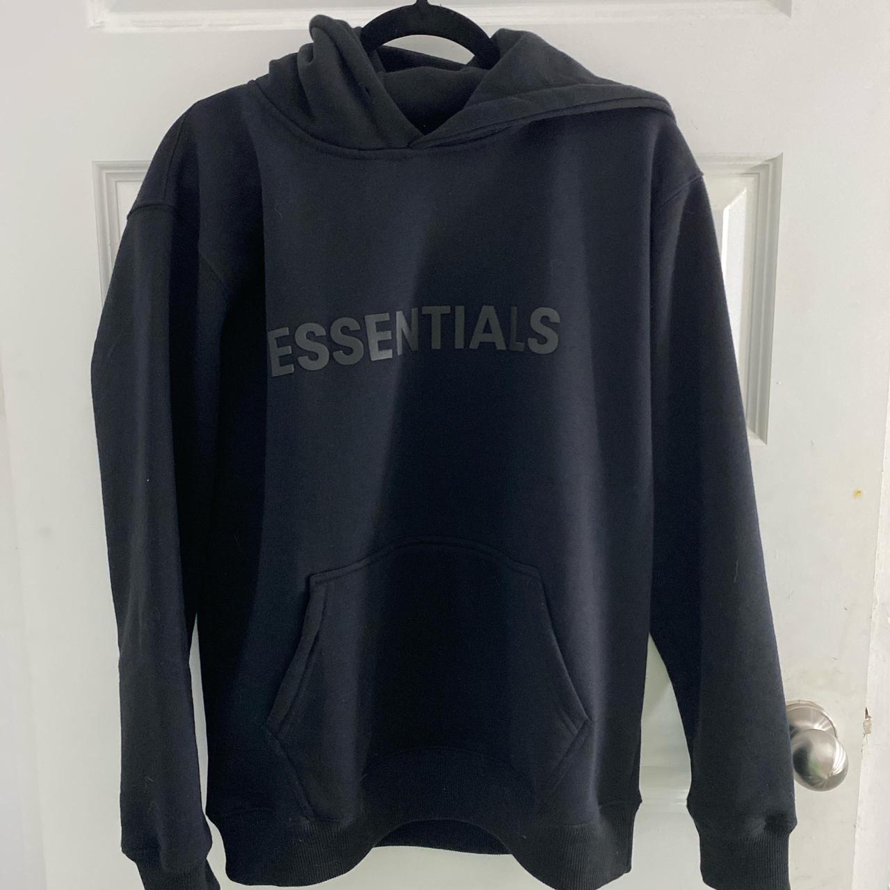 black essentials hoodie wore once just too small... - Depop