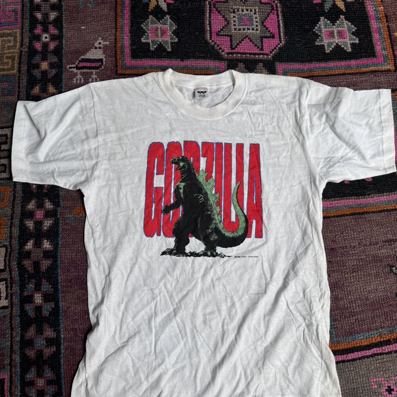 vintage godzilla tee size medium measurements and... - Depop