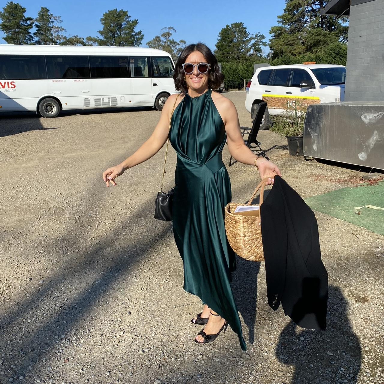 Bianca Spender Petrol silk Isabella dress Depop