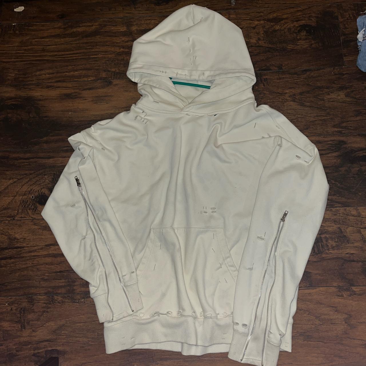 @workingonescaping distressed zipper sleeve hoodie - Depop