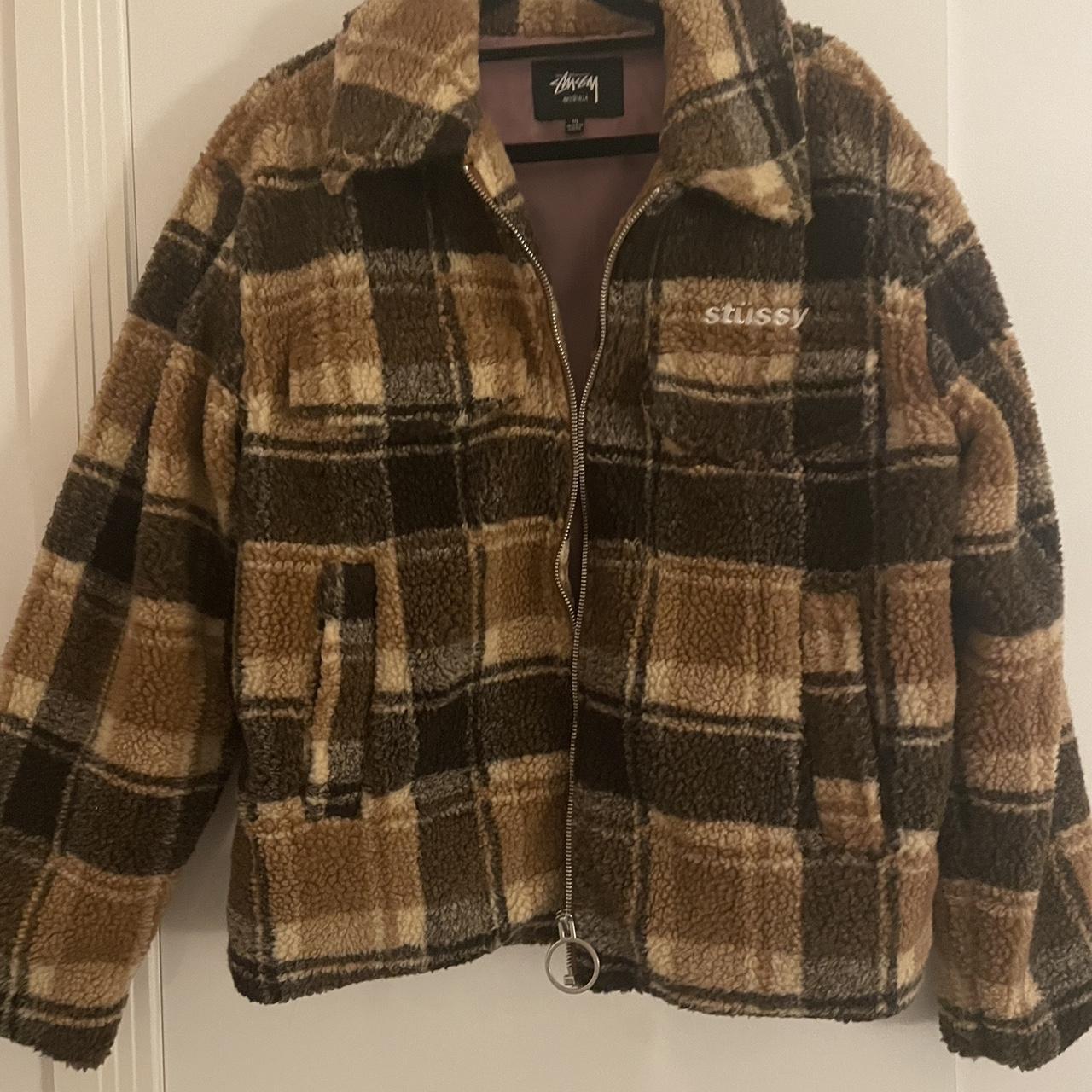 stussy checked jacket worn once size 10 - Depop