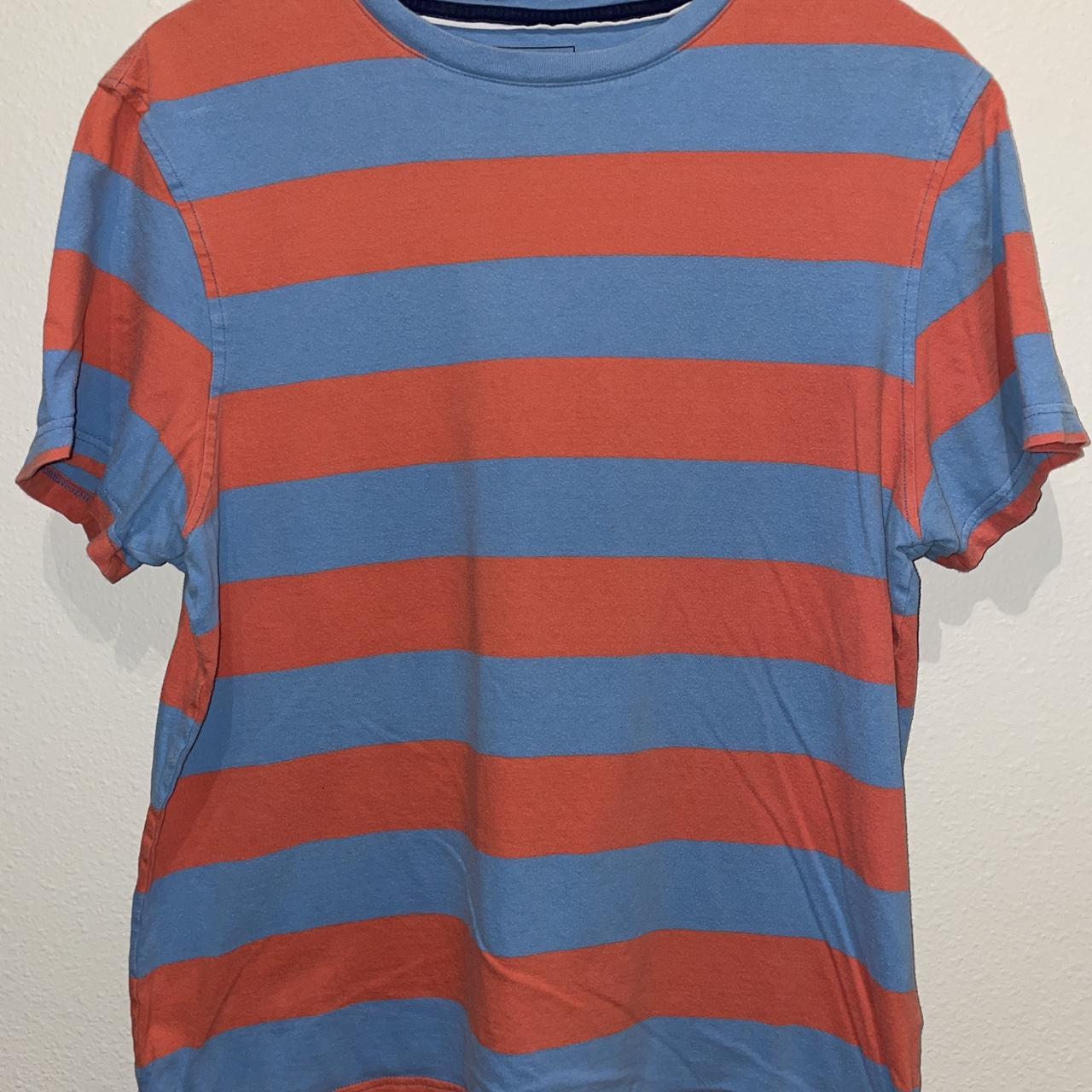 Club Room Orange, Blue Striped Tee Shirt, Medium,... - Depop