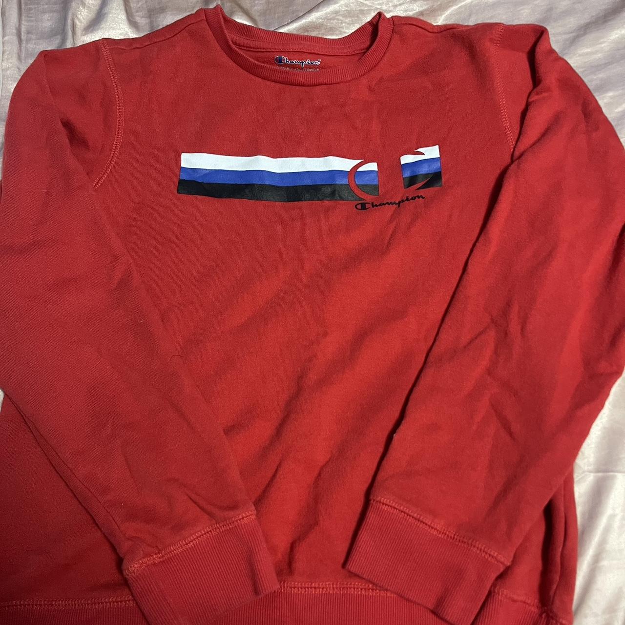 champion red crew neck youth xl = adult xs cute... - Depop