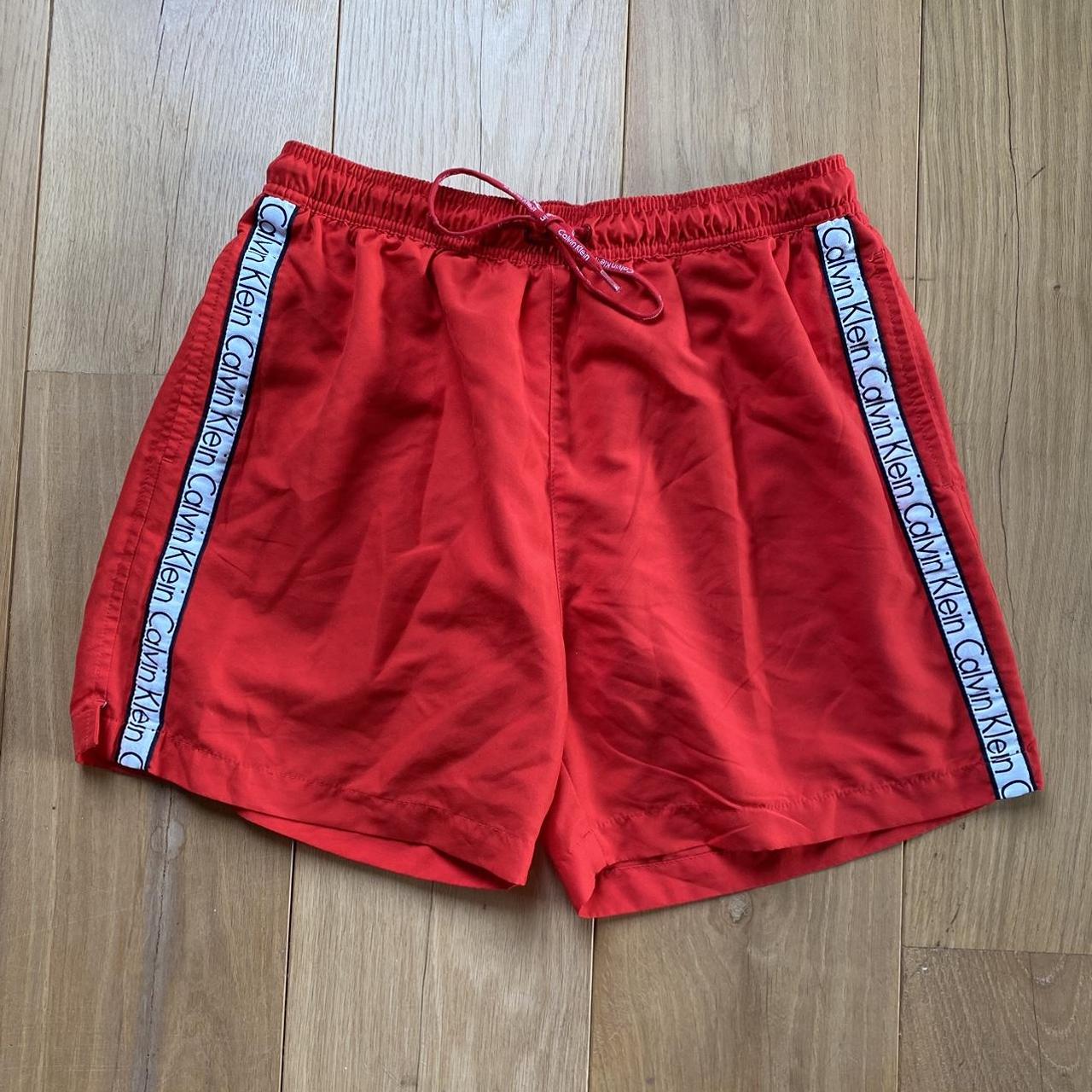 Calvin Klein Men's White and Red Swim-briefs-shorts | Depop